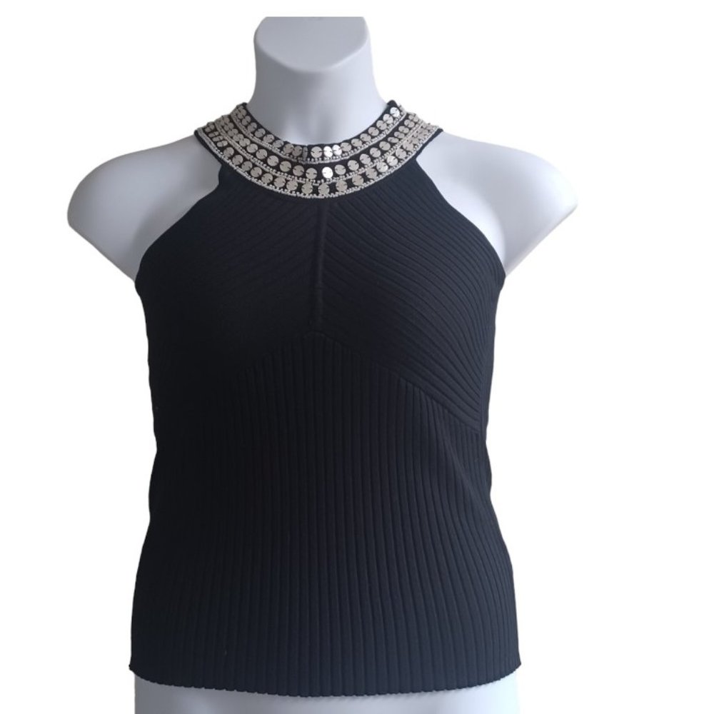 WHITE HOUSE/ BLACK MARKET RIBBED SWEATER HALTER TOP